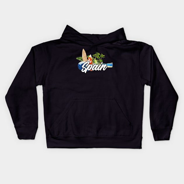 Spain surf. Surfing the waves of Spain . Perfect present for mother dad friend him or her Kids Hoodie by SerenityByAlex